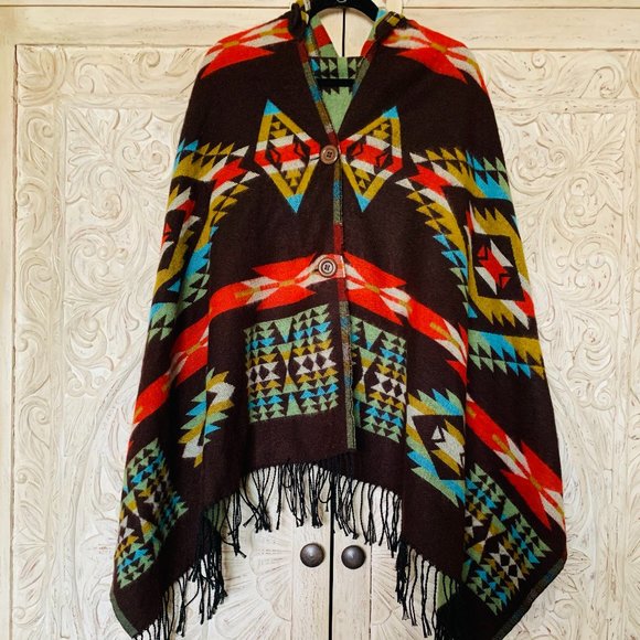 Bohemian Tribal Hooded Poncho - Picture 1 of 4